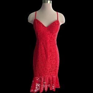 GUESS Bright Red Women's Bodycon Lace W/Flounced Tiered Hem Size 8